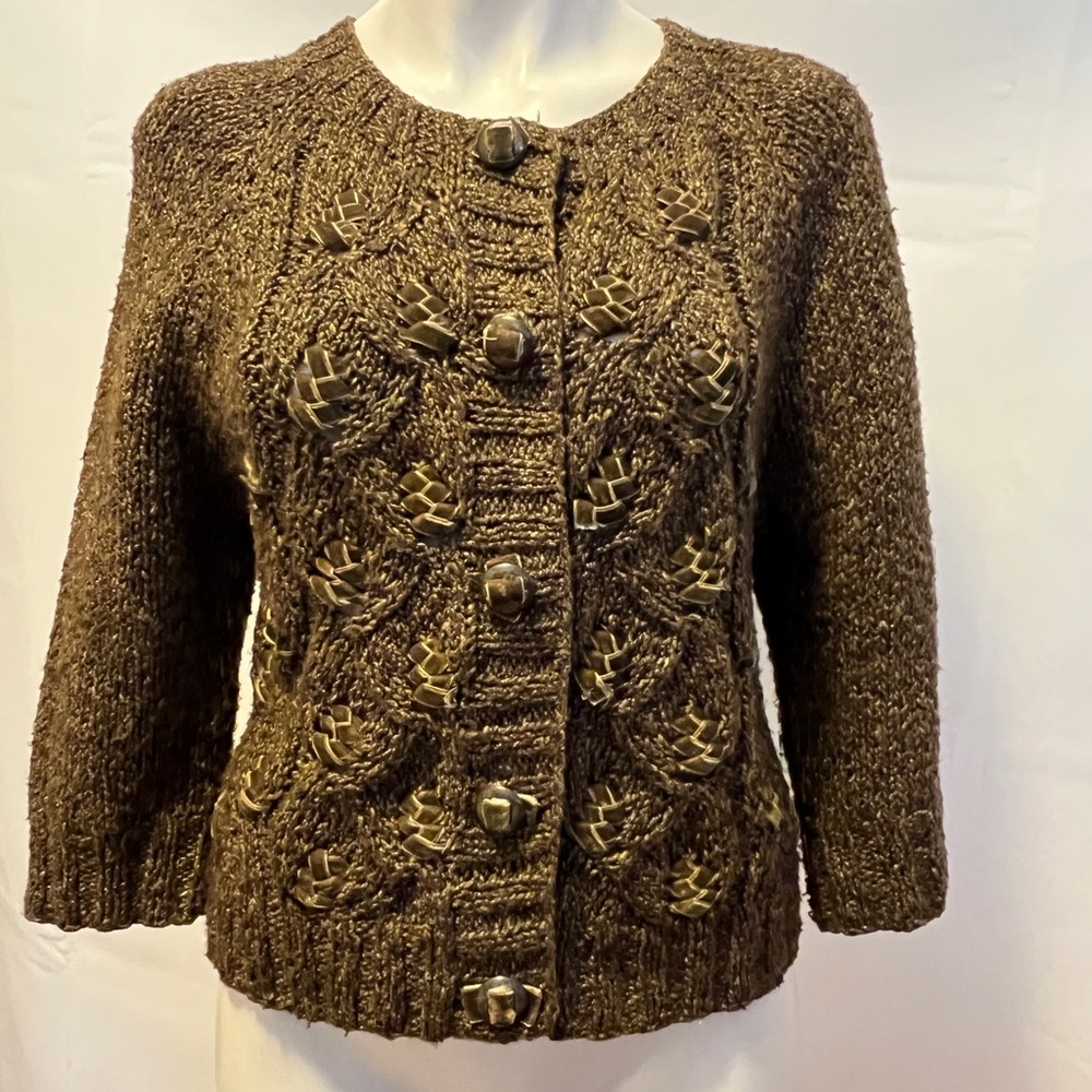 Cynthia Steffe Brown Cardigan with Embroidered Design